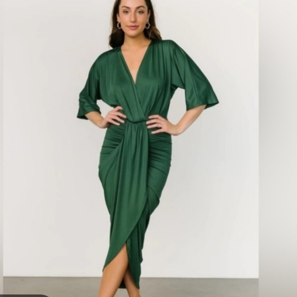 Baltic Born Mimi Wrap Midi Dress Hunter Green Womens XL Wedding Guest Elegant